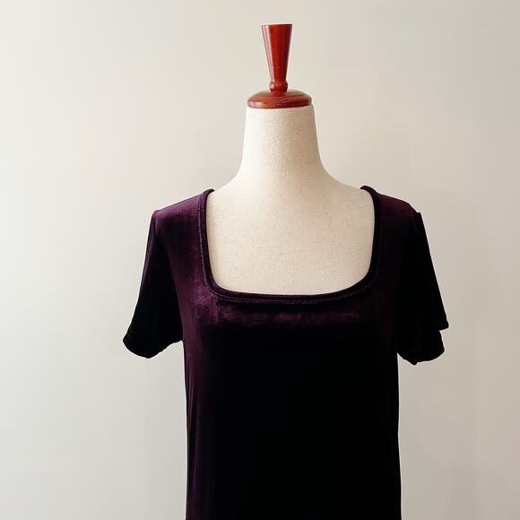 90s Vintage Cassini Purple Stretch Velvet Maxi Dress Size Medium - Picture 2 of 6